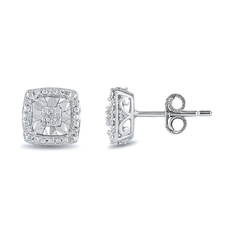 elegant dangle earrings for women -Miracle Halo Square Stud Earrings with 0.10ct of Diamonds in Sterling Silver