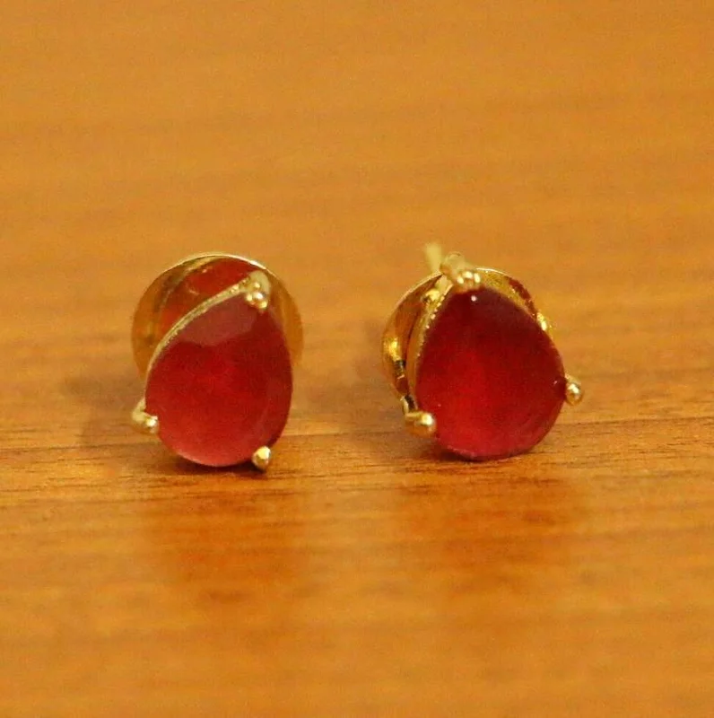 luxury earrings for women -Single Stone Pear Shaped Ruby Earrings