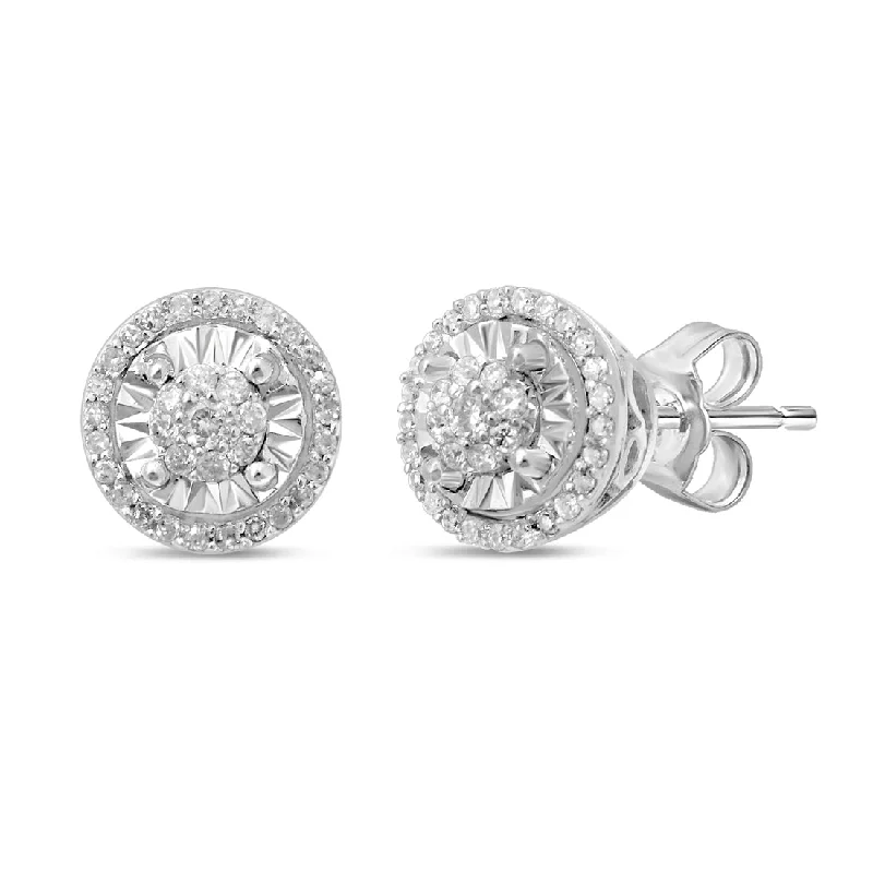 trendy drop earrings for women -Limited Edition 9ct White Gold 0.25ct Diamond Halo Stud Earrings