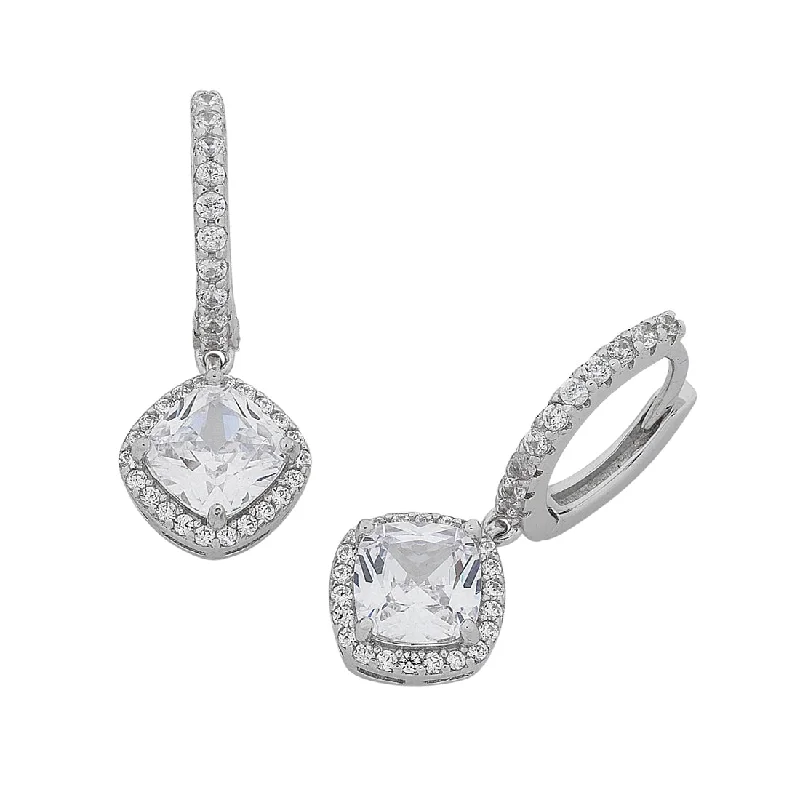 drop earrings for women -Sterling Silver Cubic Zirconia Drop Earrings