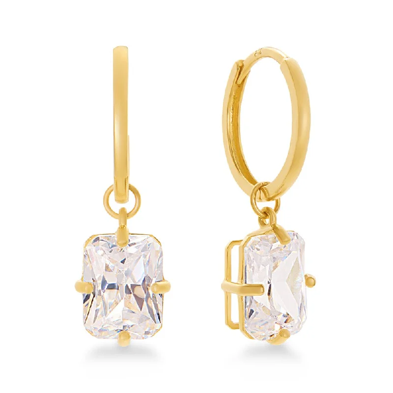 diamond stud earrings for women -10mm Drop Hoop Earrings with Cubic Zirconia in 9ct Yellow Gold