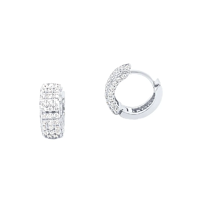 flower earrings for women -12mm Pave Cubic Zirconia Sterling Silver Hoop Earrings