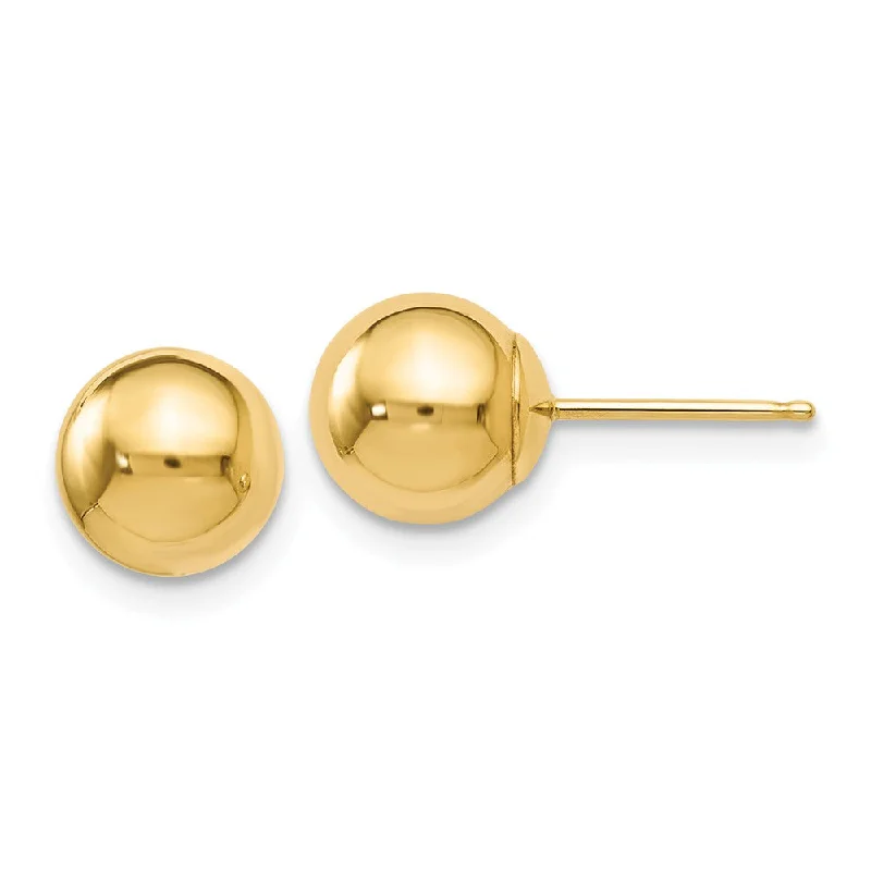 chunky earrings for women -7mm (1/4 Inch) 14k Yellow Gold Polished Ball Friction Back Studs