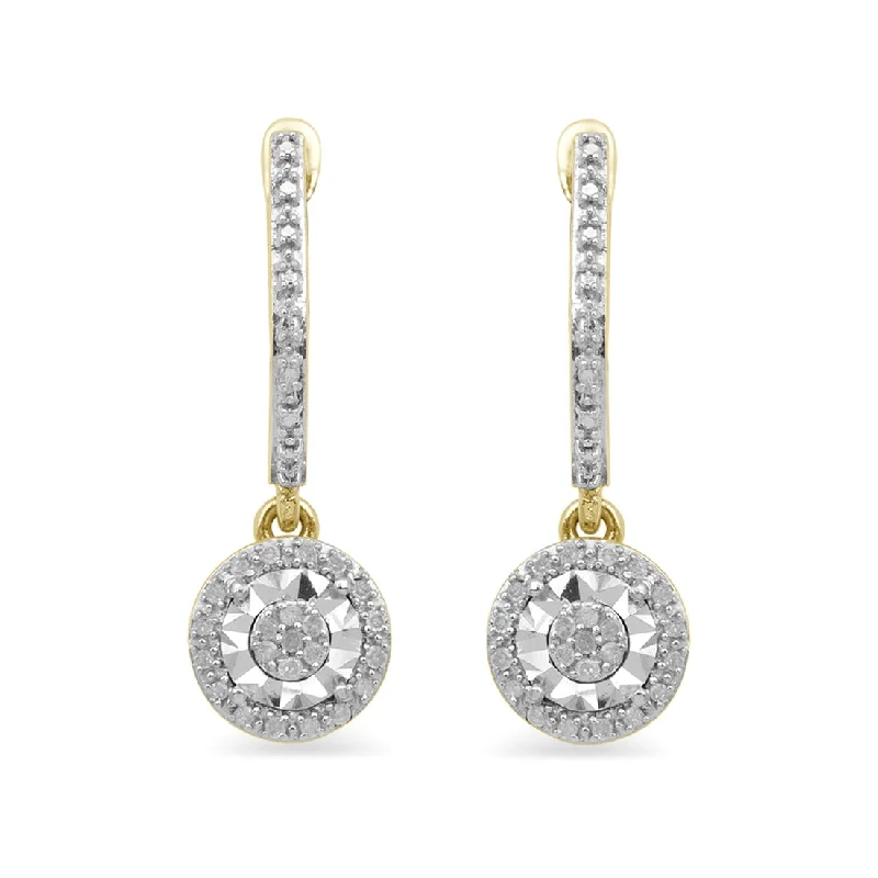 vintage gold earrings for women -9ct Yellow Gold 0.10ct Diamond Brilliant Illusion Drop Earrings