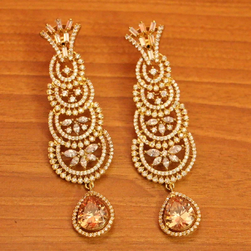 luxury gemstone earrings for women -CITRINE DIAMOND LOOK GOLD PLATED DANGLERS