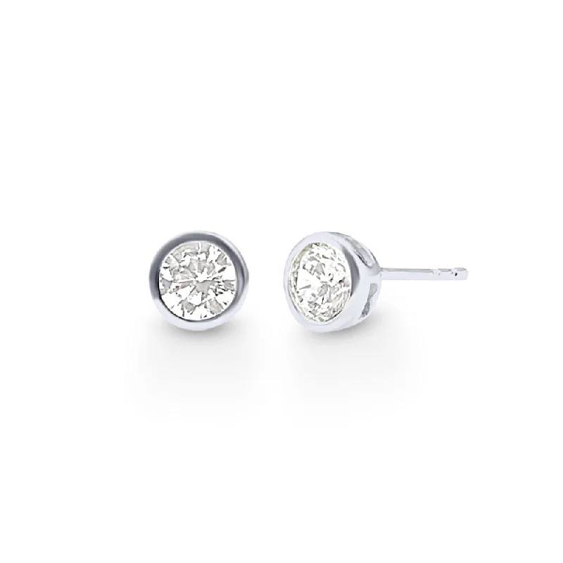 modern earrings for women -Bezel Stud Earrings with Cubic Zirconia in Sterling Silver