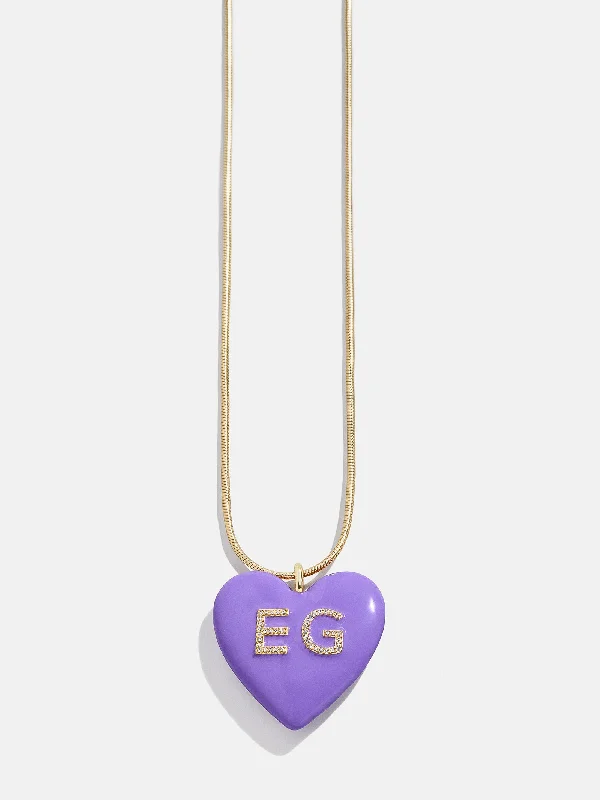 infinity pendant necklaces for women -Custom Initial Enamel Heart Pendant Necklace - Purple