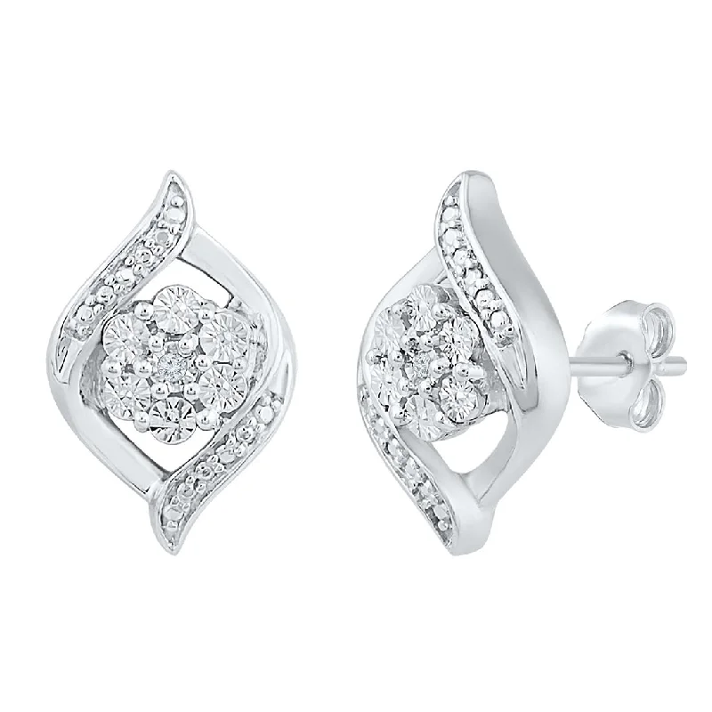 casual earrings for women -Sterling Silver Diamond Set Flame Stud Earrings