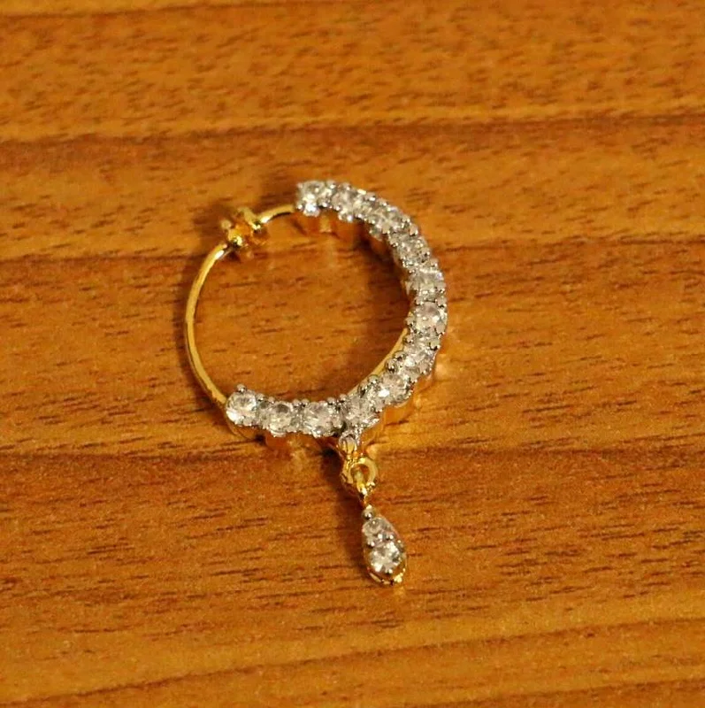 fashion cocktail rings -Gold Plated Diamond Look Pressable Nose Ring