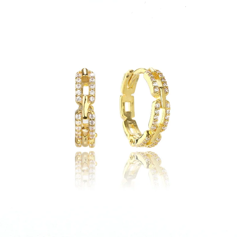 gold stud earrings for women -GODDESS LINK HOOP EARRINGS GOLD