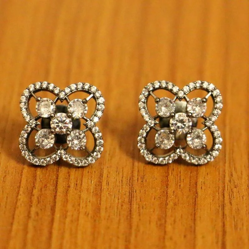 rhinestone earrings for women -Victorian Finish Diamond Look Flower Earrings