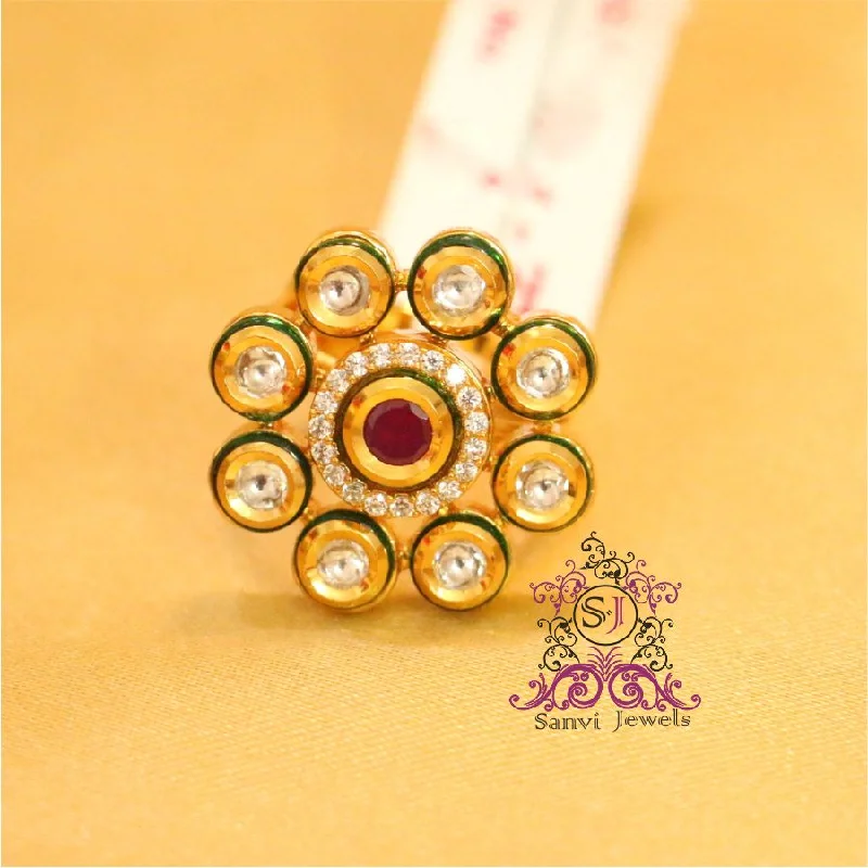 wedding bands for women -KUNDAN POLKI RUBY STUDDED COCKTAIL RING