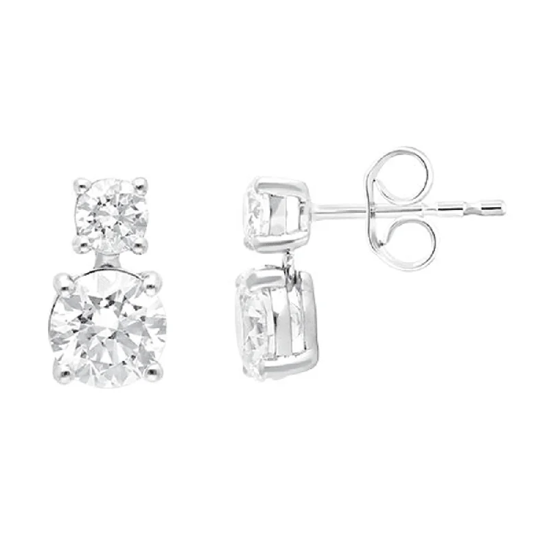 butterfly earrings for women -Drop Stud Earrings with 1.50ct of Laboratory Grown Diamonds in 9ct White Gold