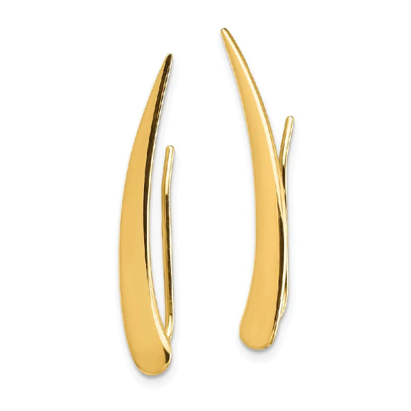 gold dangle earrings for women -4 x 28mm (1 1/8 Inch) 14k Yellow Gold Polished Pointed Ear Climbers