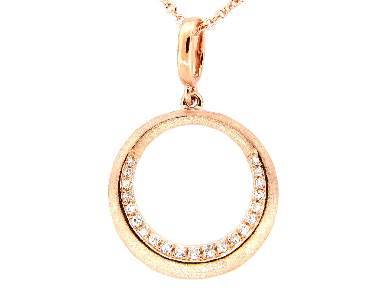 birthday gift necklaces for women -14KRG 0.10CTW BR DIA OPEN CURCLE SATIN FINISH PENDANT NECKLACE