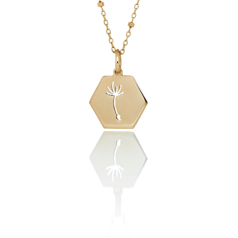 casual necklaces for women -Dandelion Hexagonal 14K Gold Necklace