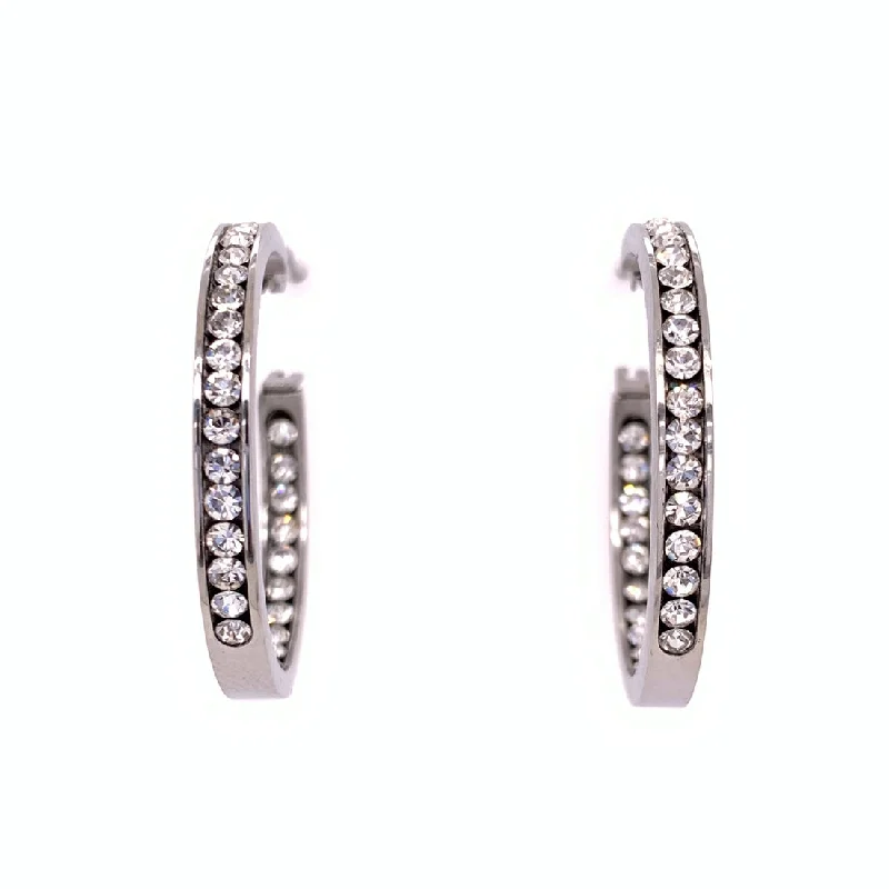 artistic earrings for women -Stainless Steel Crystal Hoop Earrings