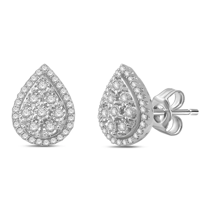 vintage gold earrings for women -Miracle Pear Halo Earrings with 1/4ct of Diamonds 9ct White Gold