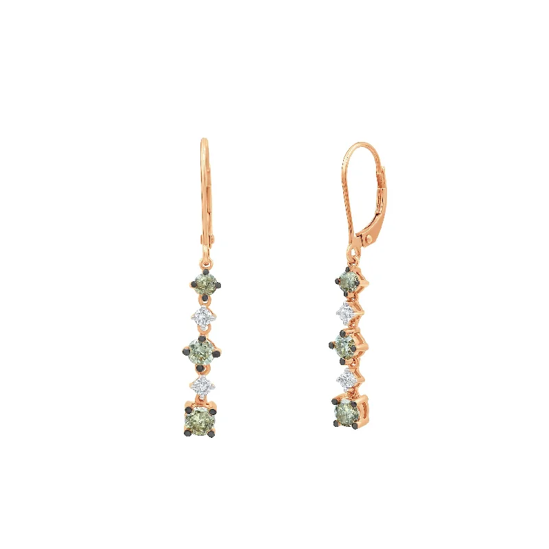 hoop earrings with diamonds -Multi Drop Earrings with 0.95ct of Brown Diamonds in 14ct Rose Gold