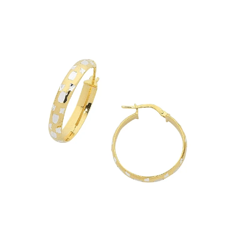 fashion earrings for women -9ct Yellow Gold Silver Infused Diamond Cut Hoop Earrings 25mm