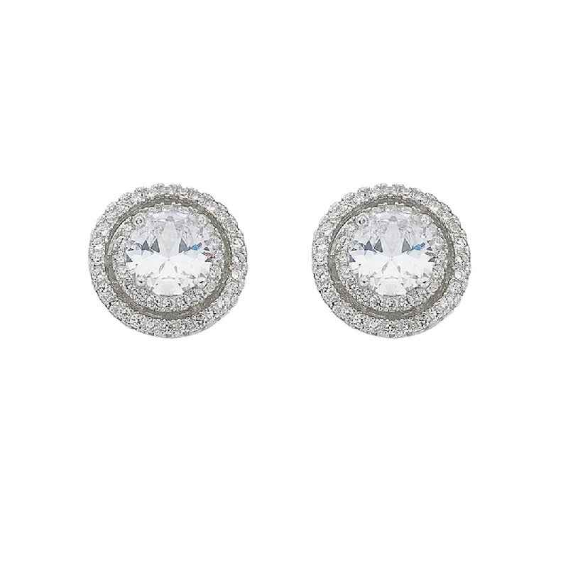 custom hoop earrings for women -April Birthstone Sterling Silver White Cubic Zirconia Halo Earrings