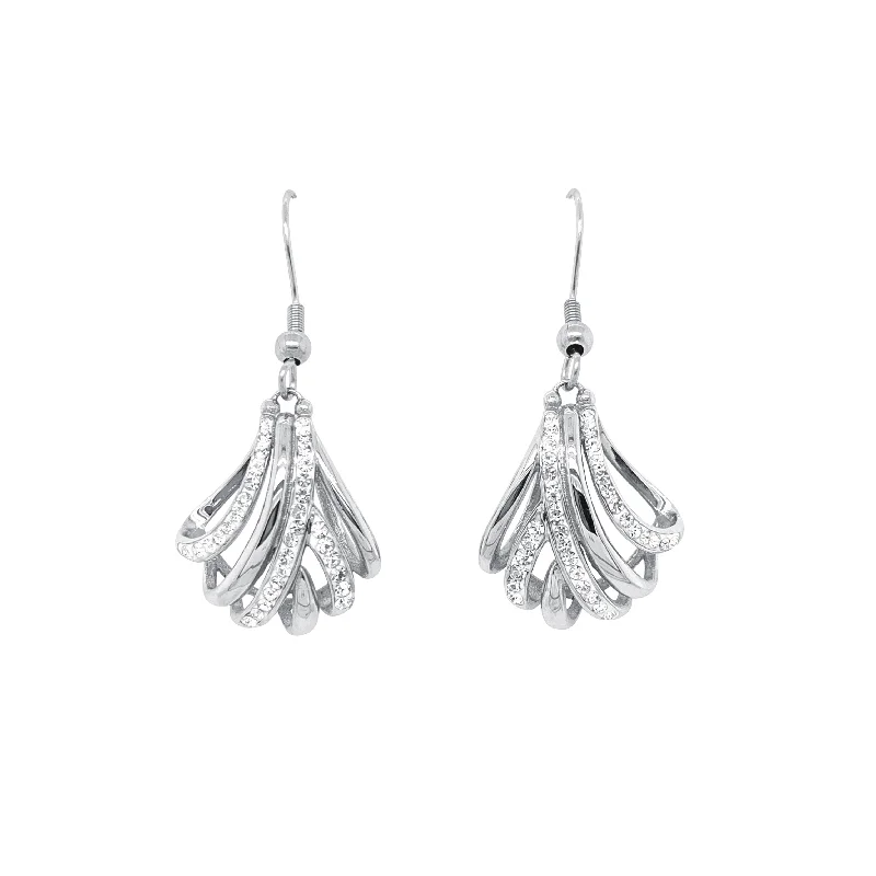 crystal drop earrings for women -Stainless Steel Crystal Crossover Drop Earrings