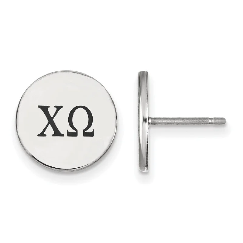 chic earrings for women -Sterling Silver Chi Omega Black Enamel Greek Letters Post Earrings