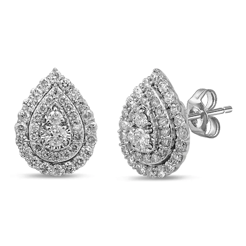 trendy statement earrings for women -Brilliant Claw Pear shaped stud earrings with 1.00ct of Diamonds in 9ct White Gold