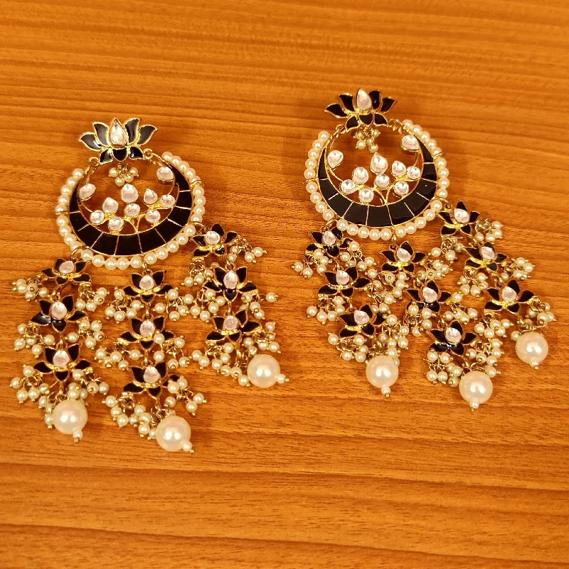 cute earrings for women -BLACK KUNDAN MEENAKARI POLKI CHANDBALI EARRINGS