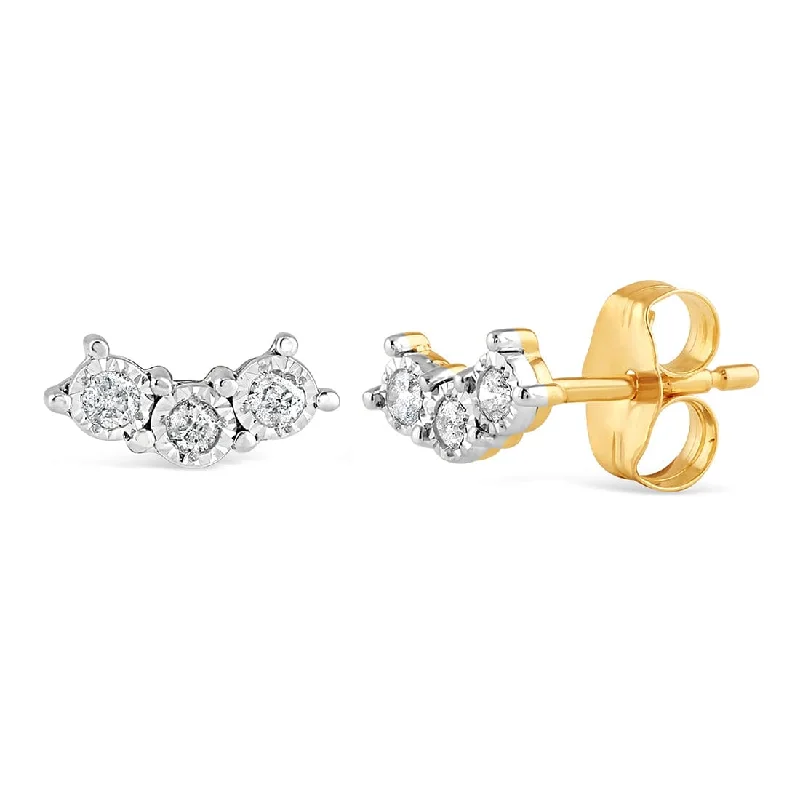 luxury diamond earrings for women -Station Climber Stud Earrings with 0.10ct of Diamonds in 9ct Yellow Gold