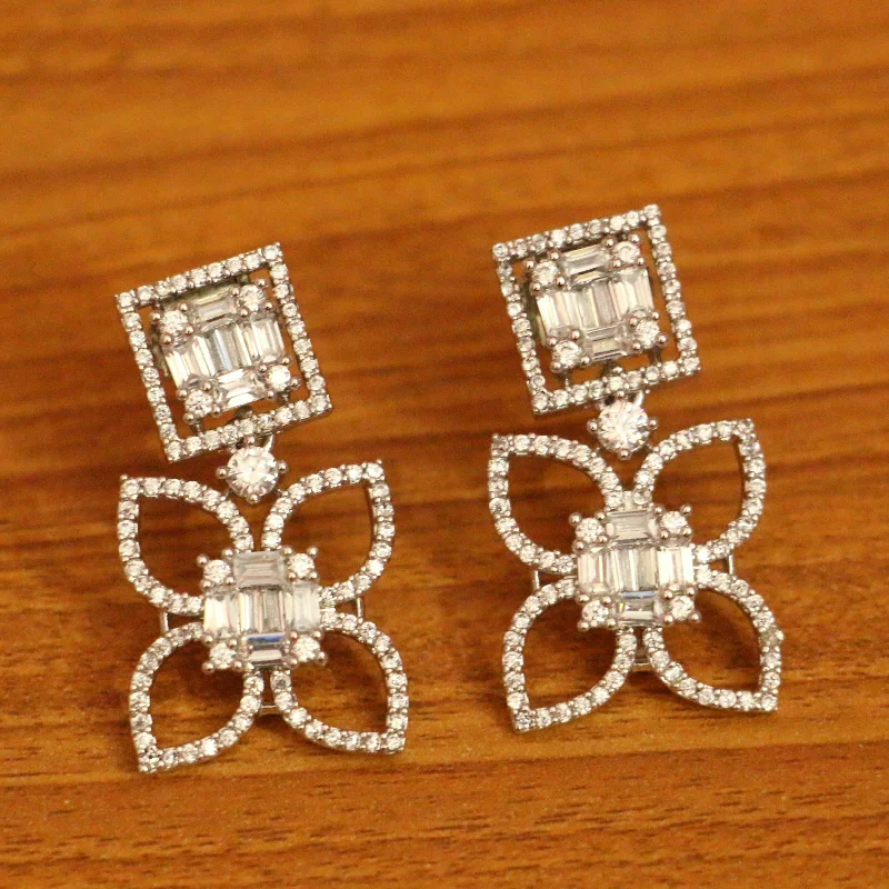 silver stud earrings for women -Silver Plated Diamond Look ButterFly Danglers