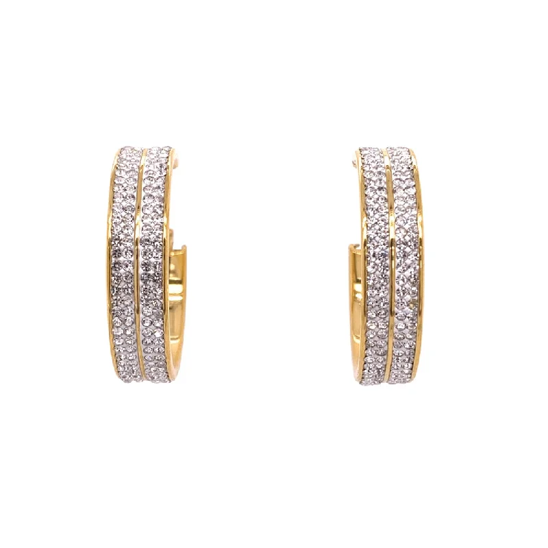 chic earrings for women -Yellow Stainless Steel Pave Crystal Hoop Earrings