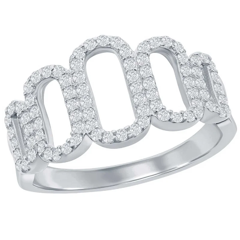 classic rings for women -Classic Women's Silver Graduated Oval CZ Ring - W-2709