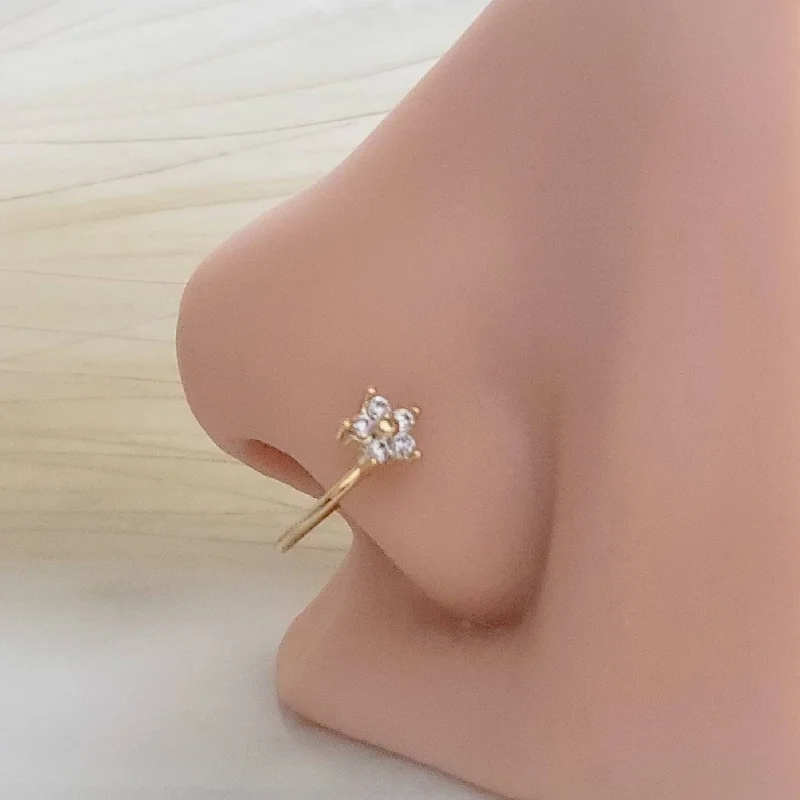 promise rings for her -Diamond CZ Flower Nose Ring