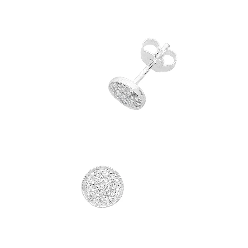 crystal earrings for women -Sterling Silver Cubic Zirconia Pave Disc Stud Earrings