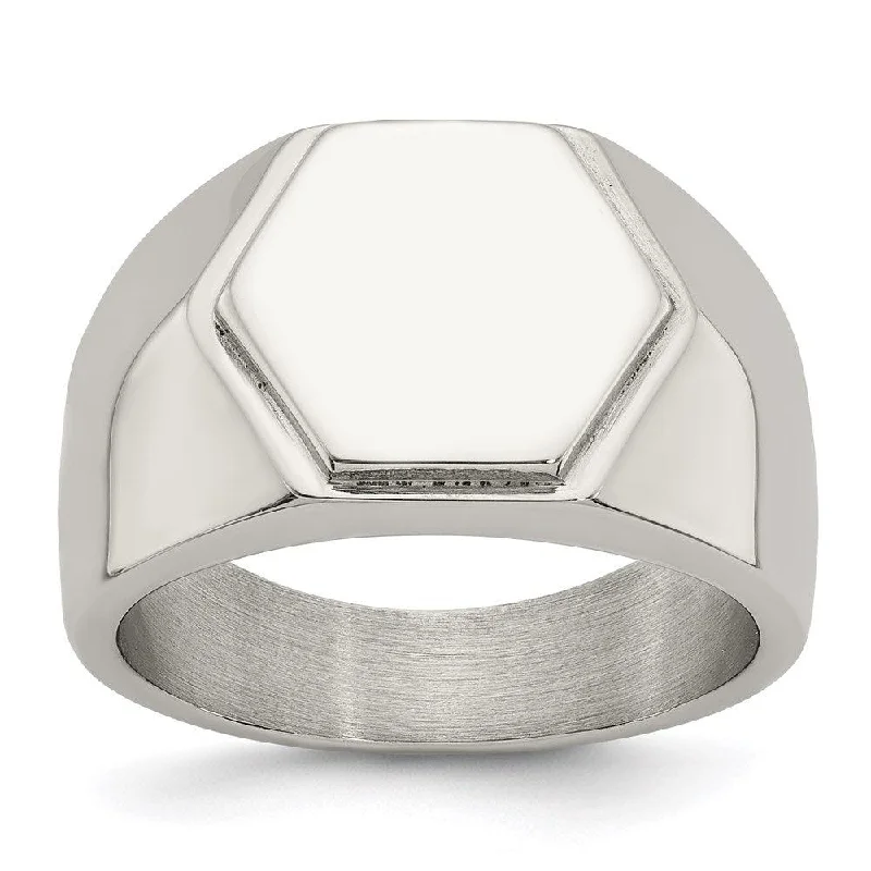 fashion gemstone rings -Stainless Steel Polished Signet Ring