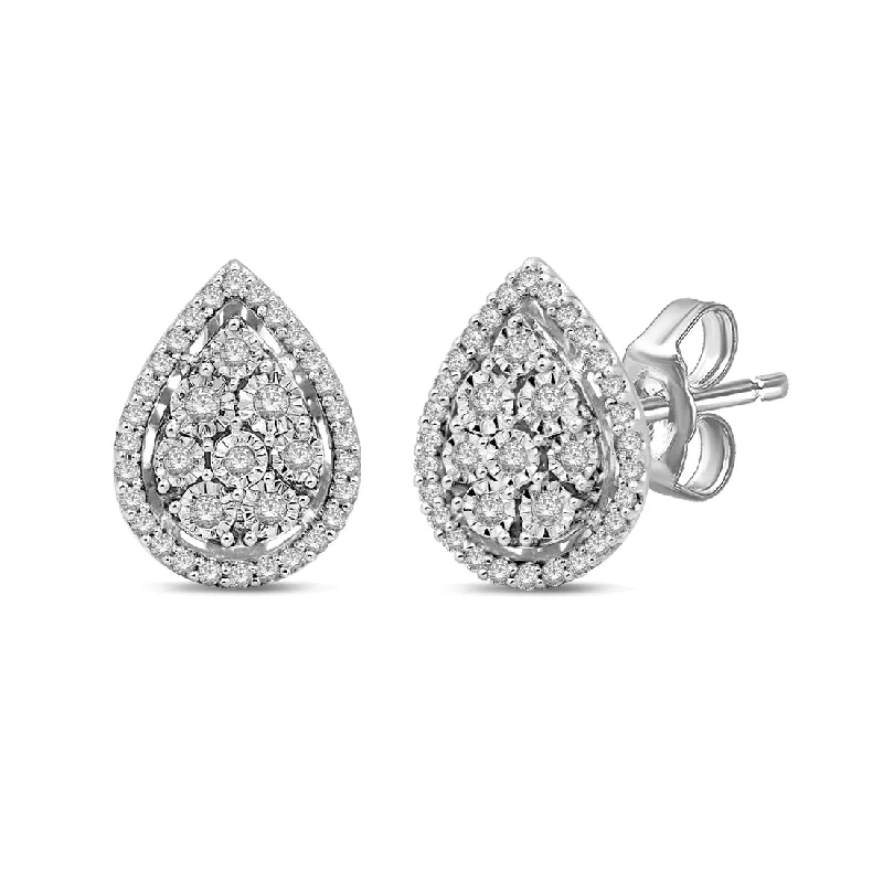 bridal earrings for women -Sterling Silver 0.25ct Diamond Pear Stud Earrings