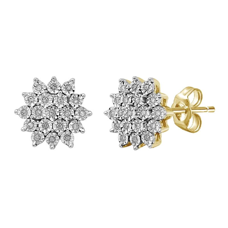 trendy statement earrings for women -9ct Yellow Gold Star Cluster Diamond Earrings