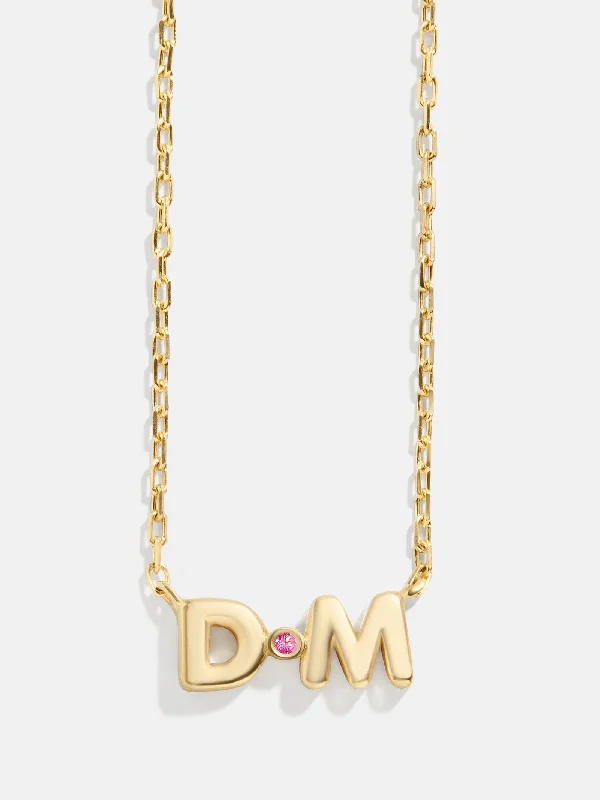 delicate diamond necklaces for women -18K Gold Double Initial Birthstone Custom Necklace - Rose