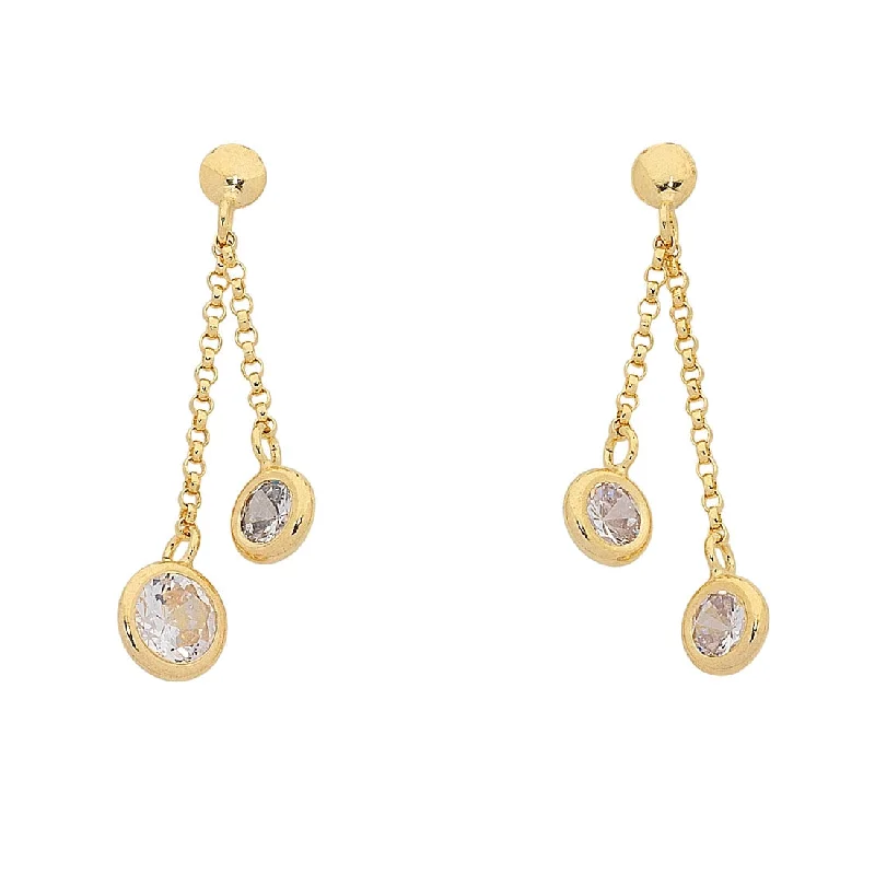 geometric earrings for women -9ct Yellow Gold Silver Infused Double Strand Bezel Set Cubic Zirconia Short Drop Earrings