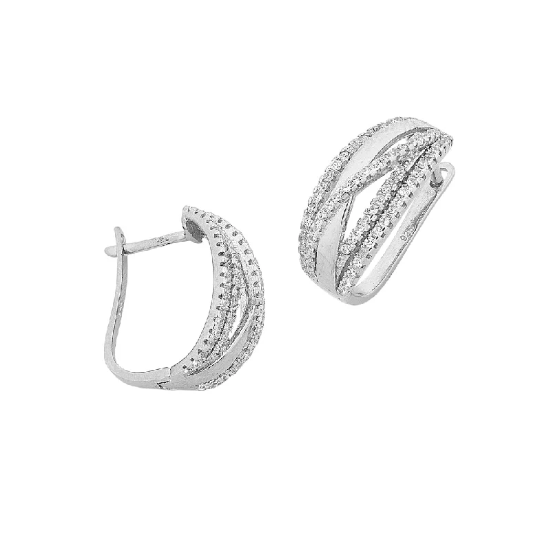 pearl earrings for women -Sterling Silver Cubic Zirconia Crossover Hoop Earrings