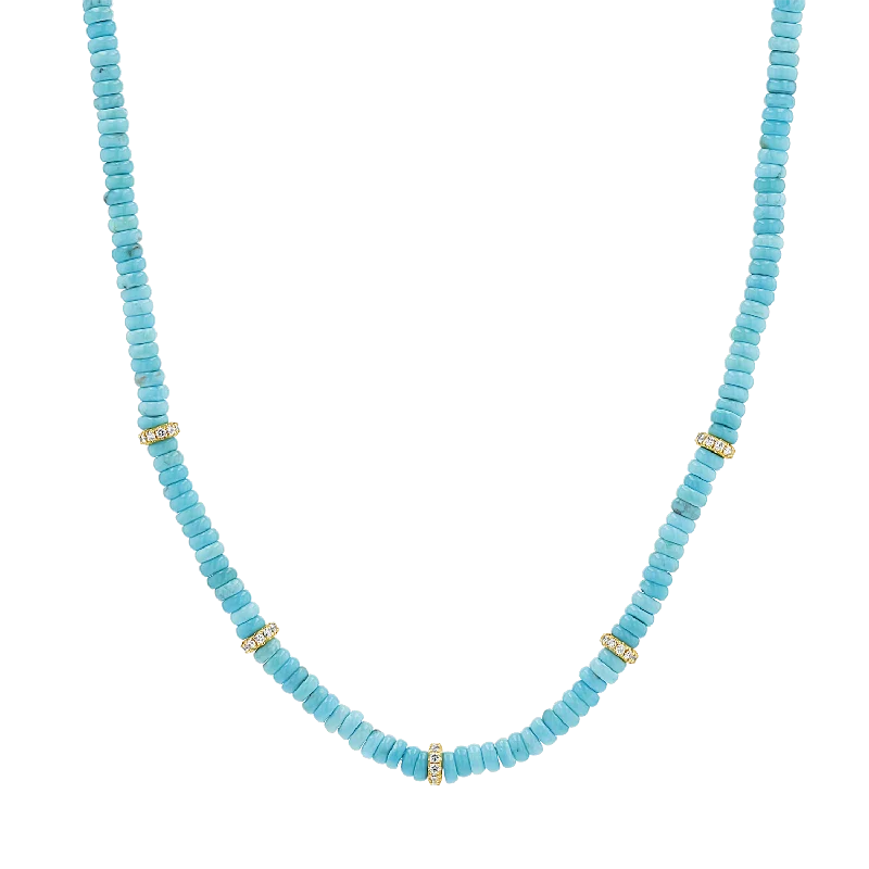 layered necklaces for women -Turquoise Diamond Bead Necklace