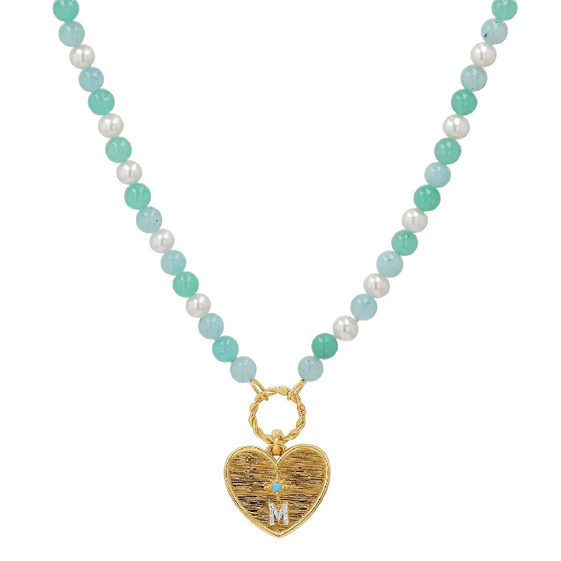 engraved gold necklaces for women -Pearl Aqua Connector Chain Necklace