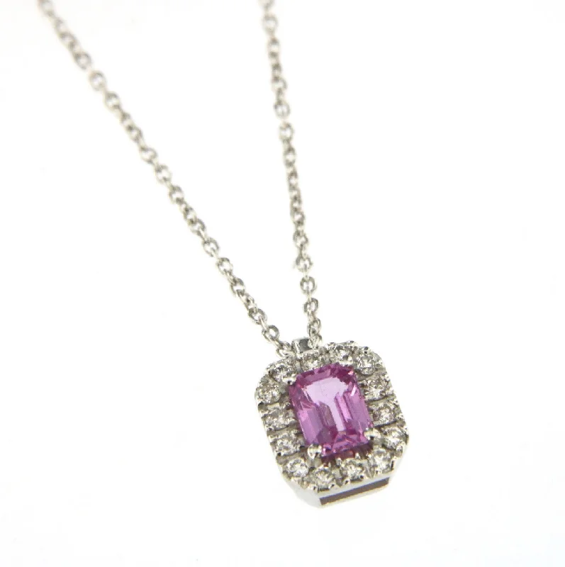 modern gemstone necklaces for women -Candy 18K White Gold Necklace w. Diamonds & Pink Sapphire