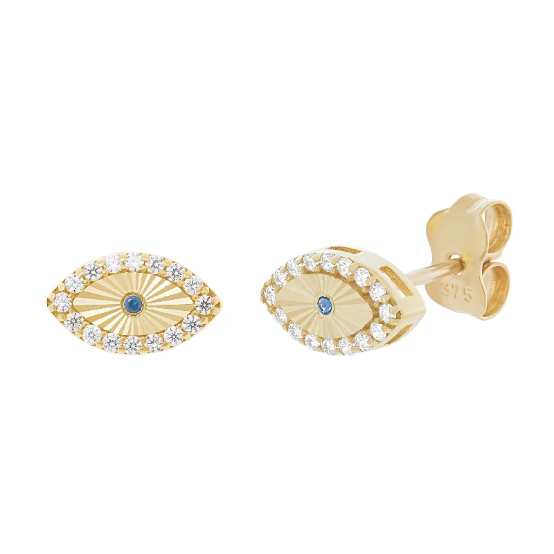 modern earrings for women -9ct Yellow Gold Evil Eye Stud Earrings with Cubic Zirconia