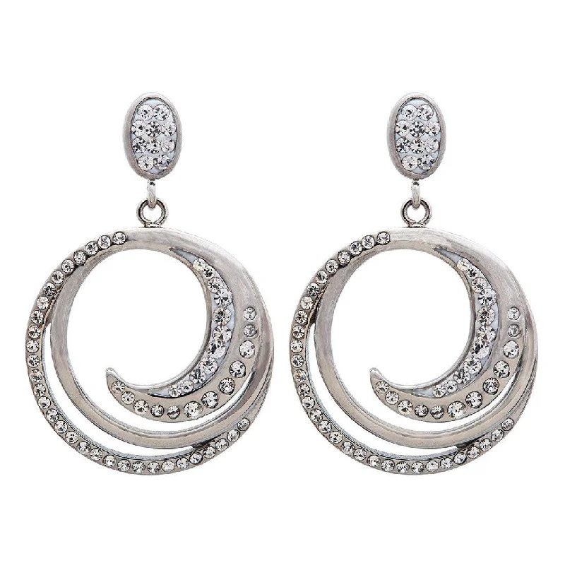 simple hoop earrings for women -Open Crystal Swirl Stud Earrings in Stainless Steel