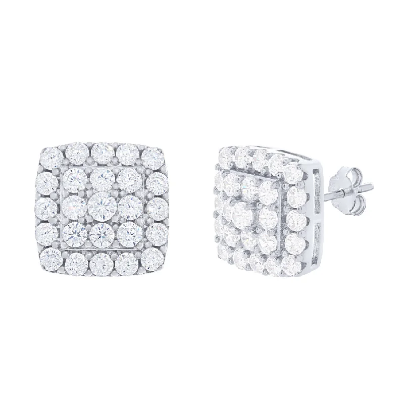 boho earrings for women -Sterling Silver Cluster Stud Earrings with Cubic Zirconia