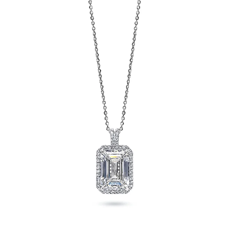 wedding necklaces for women -Lucyle 8 Carat F VVS2 Emerald Cut Diamond Pendant Necklace in 14k & 18k White Gold  By Mike Nekta