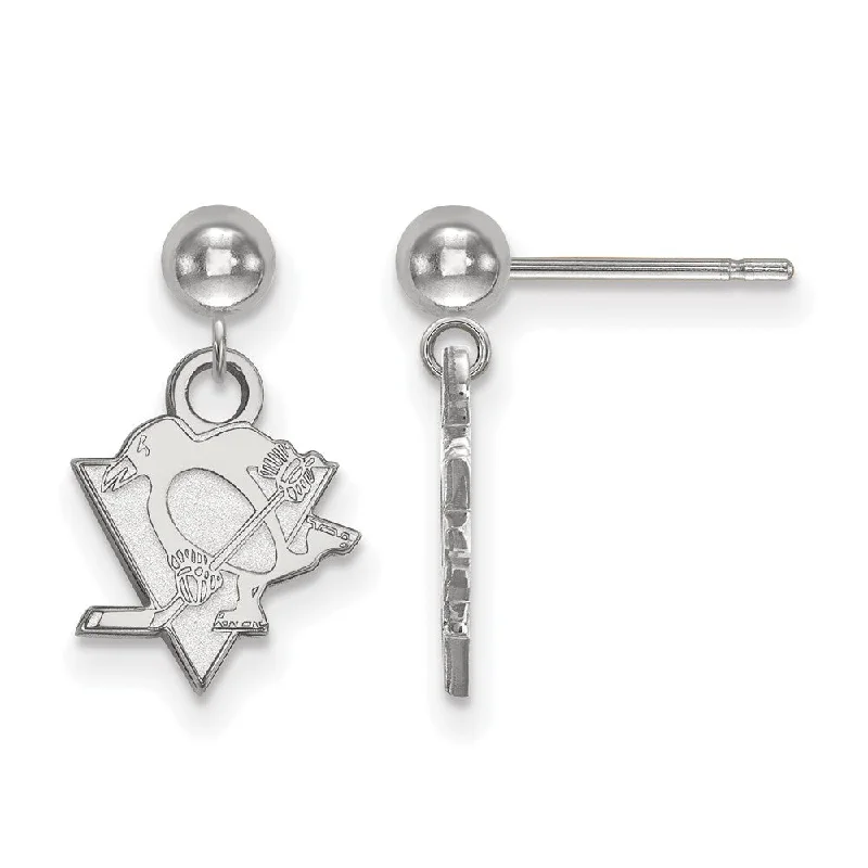 handmade earrings for women -14k White Gold NHL Pittsburgh Penguins XS Ball Dangle Post Earrings