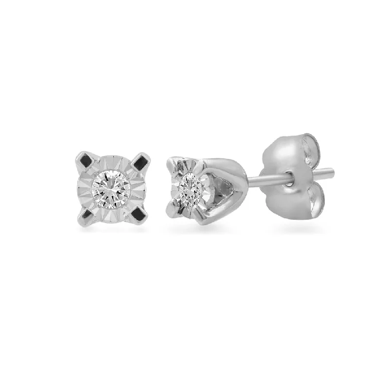 simple stud earrings for women -9ct White Gold 0.10ct Diamond Brilliant Illusion Stud Earrings